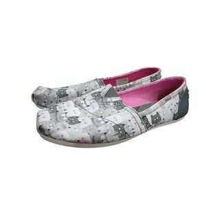 Bobs by Skechers Women's Slip On Shoes Gray Cat Print Memory Foam Size 9.5